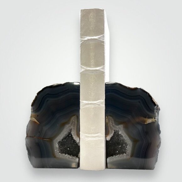Agate Crystal Bookends w/ Geode Center, Natural Stone, Bookshelf, 6+ lbs. (FA) - Picture 15 of 16